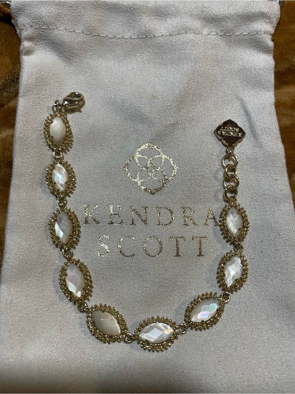 Retired Kendra Scott Jana Mother of Pearl Stone Bracelet in Gold
